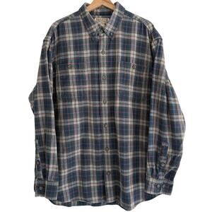 Duluth Trading Plaid Flannel Button Down Shirt Cotton Workwear XL Blue Gray